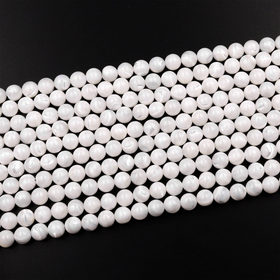 AAA Natural White Mother of Pearl 4mm 6mm 8mm 10mm Smooth Round Beads Iridescent Shell 15.5" Strand