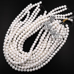 AAA Natural White Mother of Pearl 4mm 6mm 8mm 10mm Smooth Round Beads Iridescent Shell 15.5" Strand