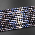 Natural Burma Blue Sapphire Faceted 6mm 8mm Round Beads Multicolor Gradient Shades 15.5" Strand