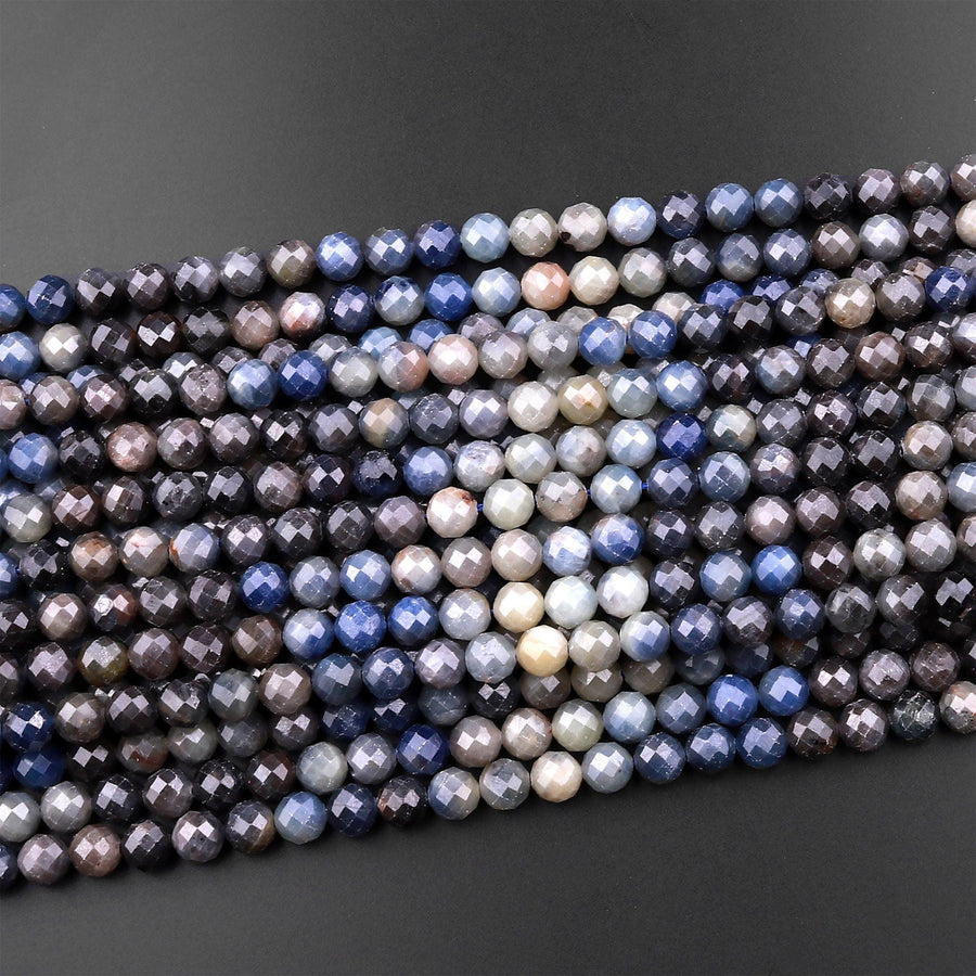 Natural Burma Blue Sapphire Faceted 6mm 8mm Round Beads Multicolor Gradient Shades 15.5" Strand
