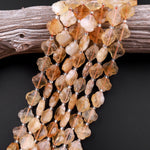 4 Four Leaf Clover Beads Natural Golden Citrine Hand Carved Flower Gemstone 15.5" Strand