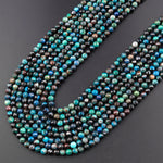 Natural Chrysocolla Azurite 3mm 4mm Faceted Round Beads Laser Diamond Cut Blue Gemstone 15.5" Strand