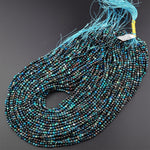 Natural Chrysocolla Azurite 3mm 4mm Faceted Round Beads Laser Diamond Cut Blue Gemstone 15.5" Strand