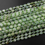 AAA Natural Prehnite 6mm Beads Faceted Energy Prism Double Terminated Point Cut 15.5" Strand