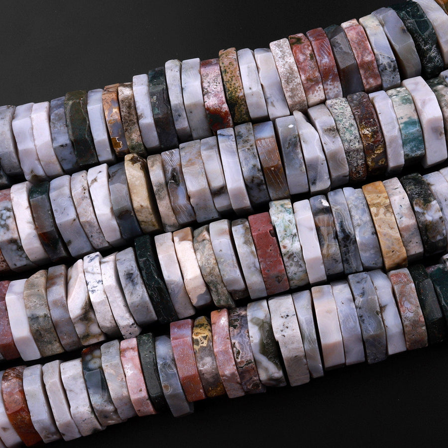 Huge Phenomenal Faceted Natural Ocean Jasper Beads Center Drilled Rondelle Heishi Disc 15.5" Strand