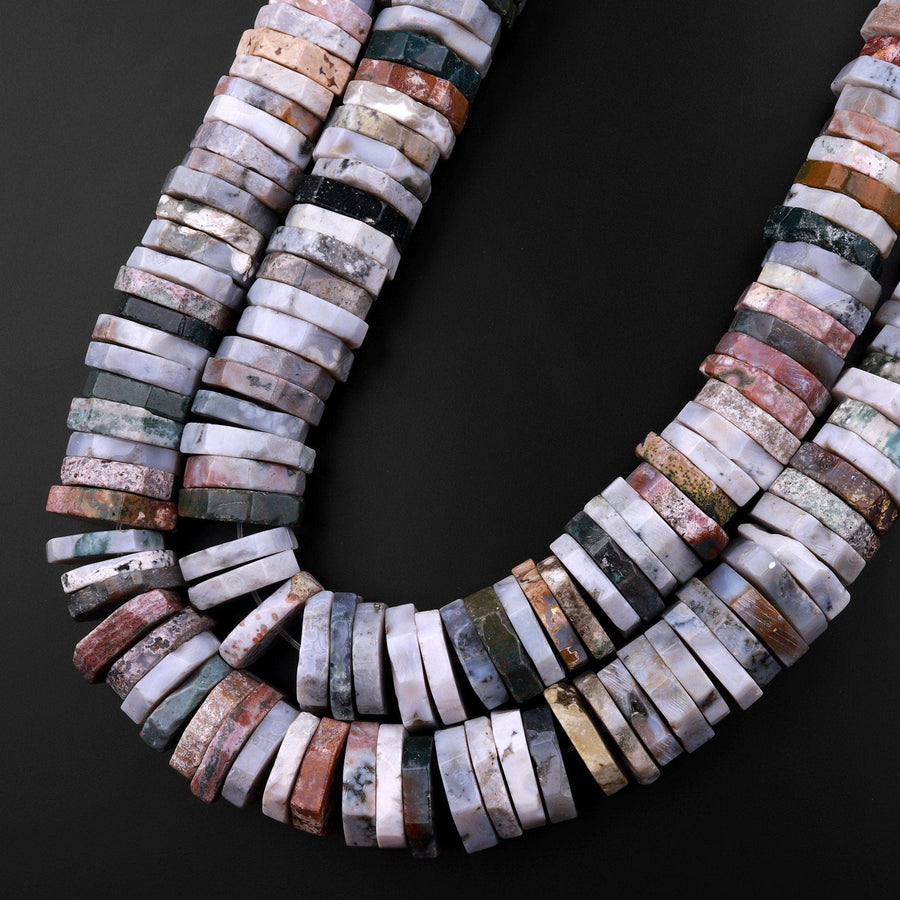 Huge Phenomenal Faceted Natural Ocean Jasper Beads Center Drilled Rondelle Heishi Disc 15.5" Strand