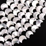 AAA Iridescent Carved Natural White Mother of Pearl Shell Moon Beads 12mm 15.5" Strand
