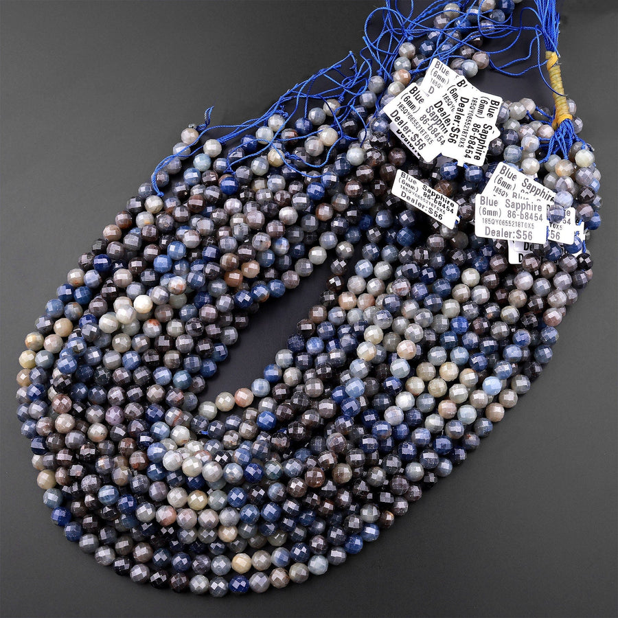 Natural Burma Blue Sapphire Faceted 6mm 8mm Round Beads Multicolor Gradient Shades 15.5" Strand