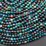 Natural Chrysocolla Azurite 3mm 4mm Faceted Round Beads Laser Diamond Cut Blue Gemstone 15.5" Strand