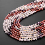 Micro Faceted Multicolor Mixed Gemstone Round Beads 4mm Strawberry Quartz Rutile Quartz Chevron Amethyst 15.5" Strand