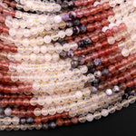 Micro Faceted Multicolor Mixed Gemstone Round Beads 4mm Strawberry Quartz Rutile Quartz Chevron Amethyst 15.5" Strand
