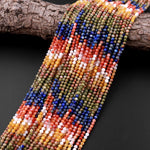Micro Faceted Multicolor Mixed Gemstone Round Beads 3mm Orange Botswana Agate Unakite Lapis Yellow Jade 15.5" Strand