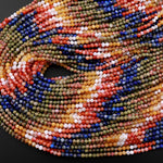 Micro Faceted Multicolor Mixed Gemstone Round Beads 3mm Orange Botswana Agate Unakite Lapis Yellow Jade 15.5" Strand