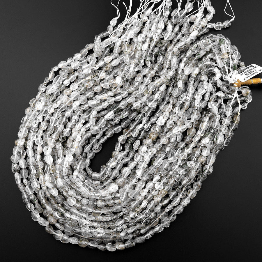 Natural Green Phantom Quartz Freeform Chip Pebble Nugget Beads Gemstone 15.5" Strand