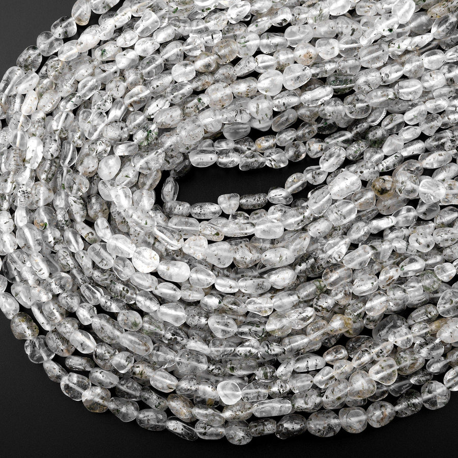 Natural Green Phantom Quartz Freeform Chip Pebble Nugget Beads Gemstone 15.5" Strand