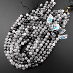Natural Black Tourmaline Rutilated Quartz Round Beads 6mm 8mm 10mm 12mm 15.5" Strand