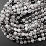 Natural Black Tourmaline Rutilated Quartz Round Beads 6mm 8mm 10mm 12mm 15.5" Strand