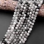 Natural Black Tourmaline Rutilated Quartz Round Beads 6mm 8mm 10mm 12mm 15.5" Strand