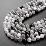 Natural Black Tourmaline Rutilated Quartz Round Beads 6mm 8mm 10mm 12mm 15.5" Strand