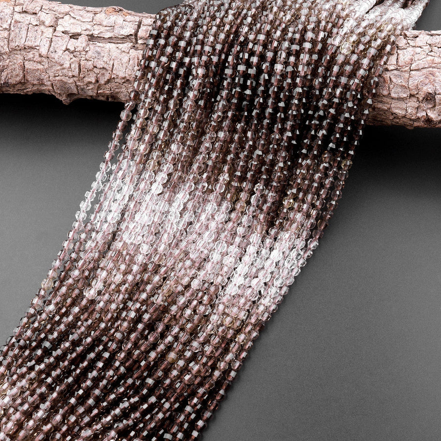 AAA Micro Faceted Multicolor Natural Smoky Quartz Prism Beads 4mm Laser Diamond Cut Gemstone 15.5" Strand