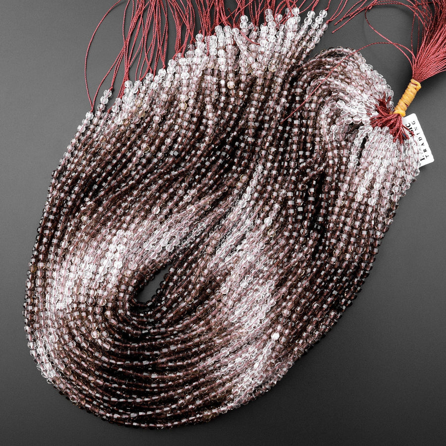AAA Micro Faceted Multicolor Natural Smoky Quartz Prism Beads 4mm Laser Diamond Cut Gemstone 15.5" Strand