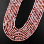 Micro Faceted Natural Red Phantom Rutile Lodalite Quartz Rondelle Beads 4mm 15.5" Strand