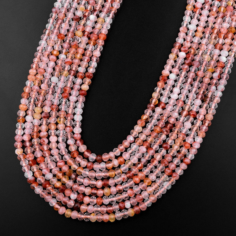 Micro Faceted Natural Red Phantom Rutile Lodalite Quartz Rondelle Beads 4mm 15.5" Strand