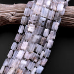 Icy! Natural Angel Chalcedony Beads Smooth Rectangle Beads With Interesting Black Dendritic Pattern Gemmy Translucent Gemstone 15.5" Strand