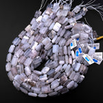 Icy! Natural Angel Chalcedony Beads Smooth Rectangle Beads With Interesting Black Dendritic Pattern Gemmy Translucent Gemstone 15.5" Strand
