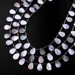 Natural Black Mother of Pearl Shell Beads Teardrop Top Side Drilled Iridescent Rainbow Overtone 15.5" Strand