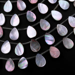Natural Black Mother of Pearl Shell Beads Teardrop Top Side Drilled Iridescent Rainbow Overtone 15.5" Strand