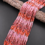 Micro Faceted Multicolor Mixed Gemstone Round Beads 4mm Rose Quartz Strawberry Quartz Red Agate Gradient Red Shades 15.5" Strand