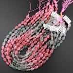 Natural Strawberry Quartz Teardrop Beads Vertically Drilled Red Pink Green Gemstone 15.5" Strand