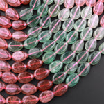 Natural Strawberry Quartz Teardrop Beads Vertically Drilled Red Pink Green Gemstone 15.5" Strand