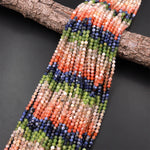Micro Faceted Multicolor Mixed Gemstone Round Beads 4mm Blue SodaliteOrange Sunstone Green Jade 15.5" Strand