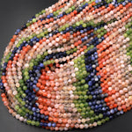 Micro Faceted Multicolor Mixed Gemstone Round Beads 4mm Blue SodaliteOrange Sunstone Green Jade 15.5" Strand