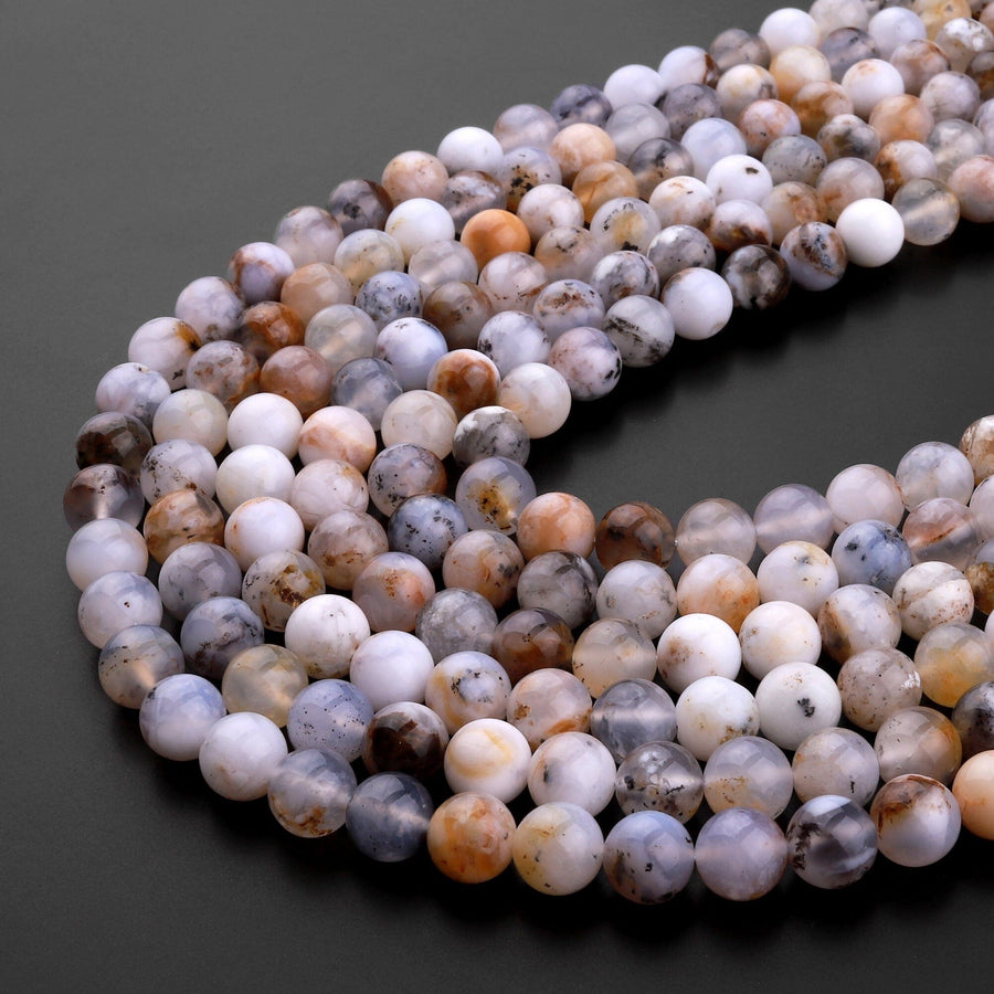 Natural Australian Dendritic Chalcedony 6mm 8mm Round Beads 15.5" Strand