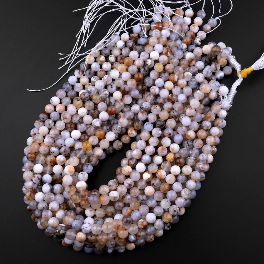 Natural Australian Dendritic Chalcedony 6mm 8mm Round Beads 15.5" Strand