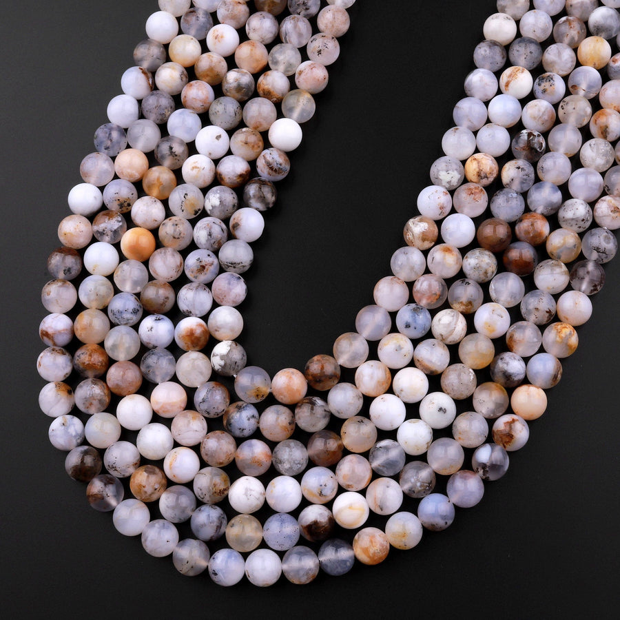 Natural Australian Dendritic Chalcedony 6mm 8mm Round Beads 15.5" Strand