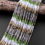 Micro Faceted Multicolor Mixed Gemstone Round Beads 4mm Labradorite Blue Chalcedony Russian Green Jade 15.5" Strand