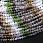 Micro Faceted Multicolor Mixed Gemstone Round Beads 4mm Labradorite Blue Chalcedony Russian Green Jade 15.5" Strand
