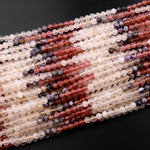 Micro Faceted Multicolor Mixed Gemstone Round Beads 4mm Strawberry Quartz Rutile Quartz Chevron Amethyst 15.5" Strand