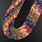 Micro Faceted Multicolor Mixed Gemstone Round Beads 3mm Orange Botswana Agate Unakite Lapis Yellow Jade 15.5" Strand