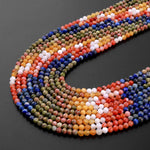 Micro Faceted Multicolor Mixed Gemstone Round Beads 3mm Orange Botswana Agate Unakite Lapis Yellow Jade 15.5" Strand