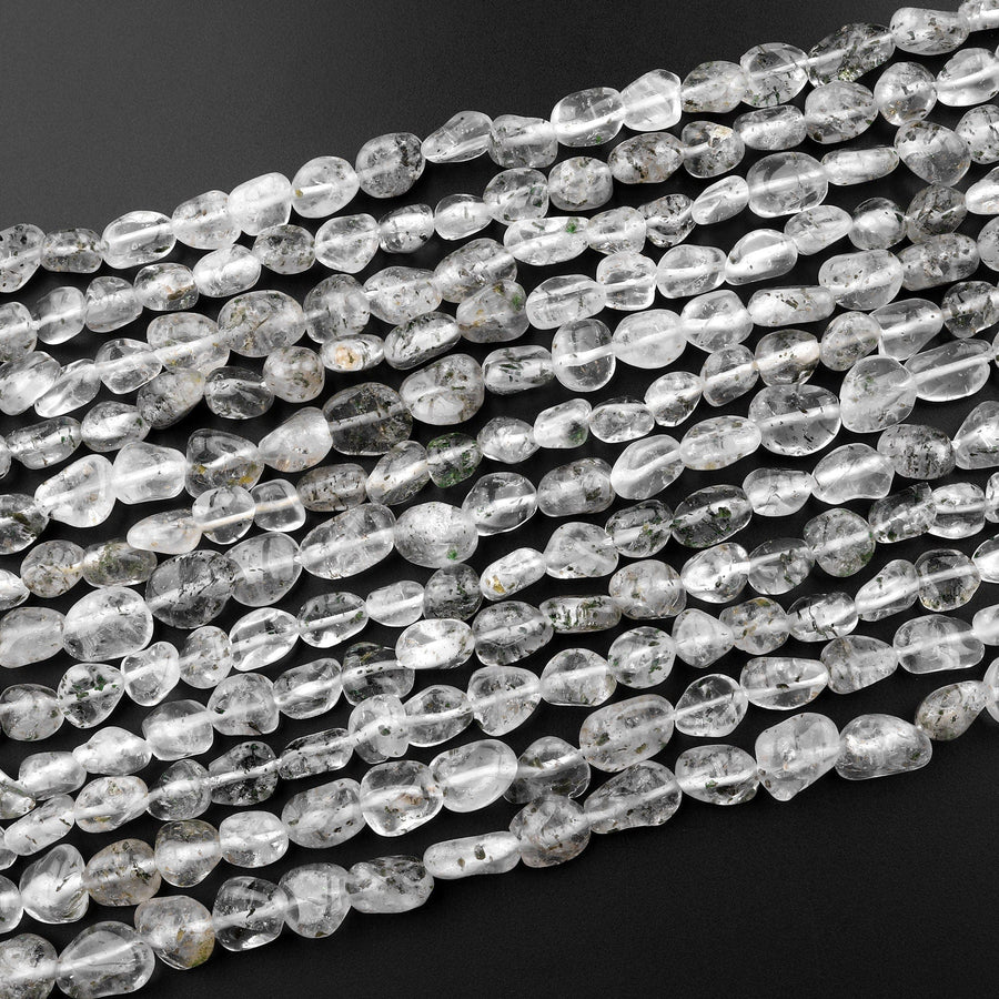 Natural Green Phantom Quartz Freeform Chip Pebble Nugget Beads Gemstone 15.5" Strand