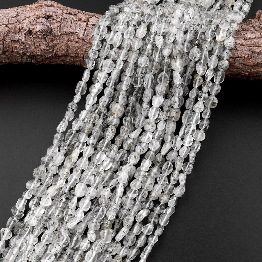 Natural Green Phantom Quartz Freeform Chip Pebble Nugget Beads Gemstone 15.5" Strand