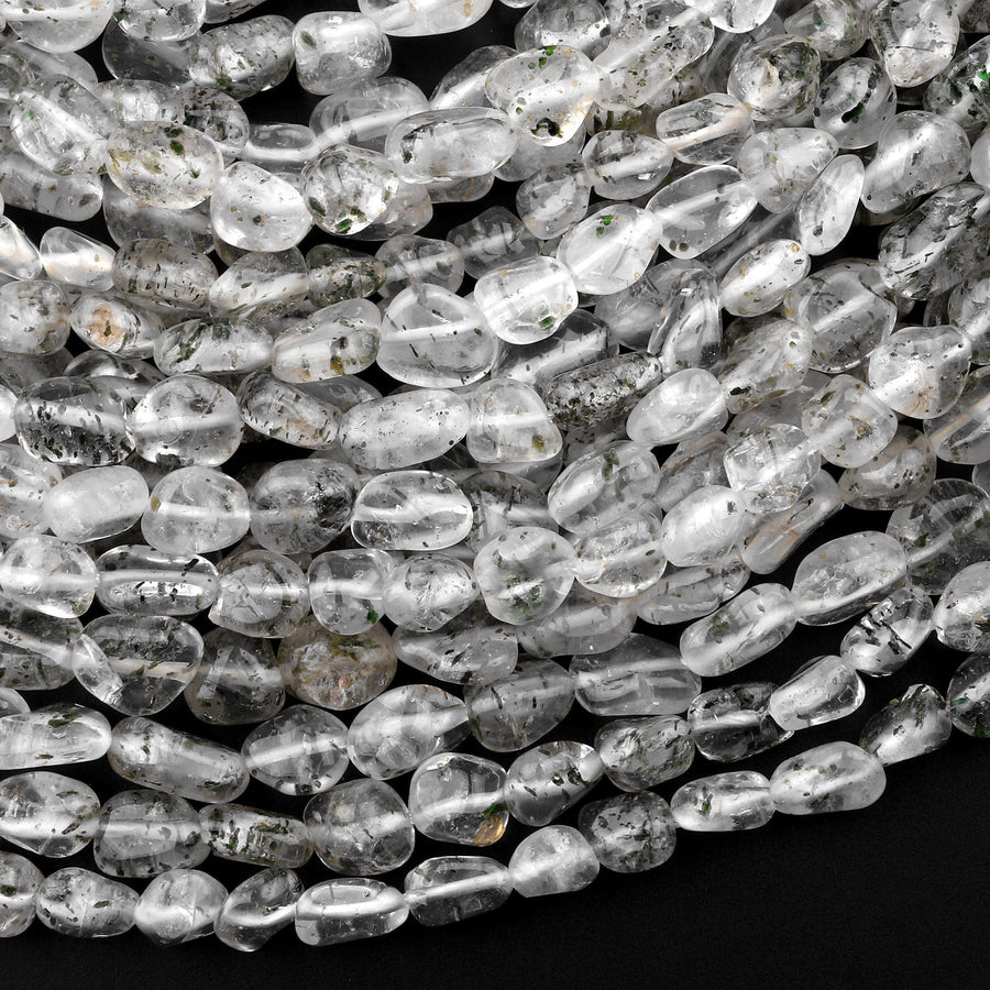 Natural Green Phantom Quartz Freeform Chip Pebble Nugget Beads Gemstone 15.5" Strand