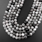 Natural Black Tourmaline Rutilated Quartz Round Beads 6mm 8mm 10mm 12mm 15.5" Strand