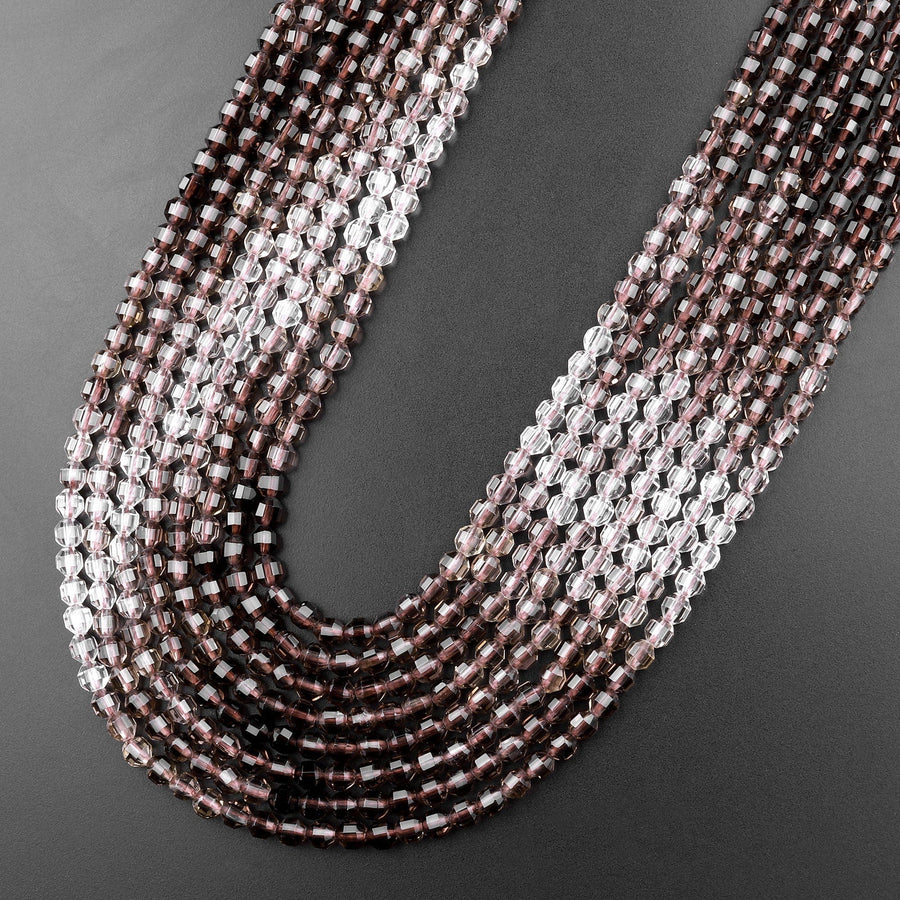 AAA Micro Faceted Multicolor Natural Smoky Quartz Prism Beads 4mm Laser Diamond Cut Gemstone 15.5" Strand