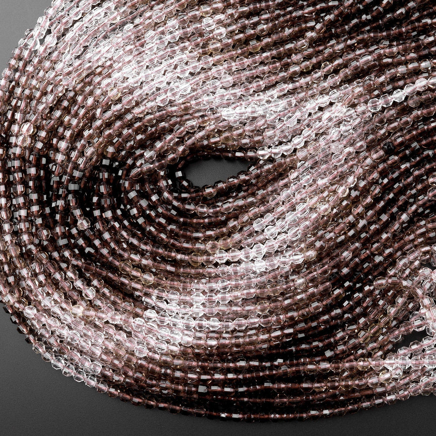 AAA Micro Faceted Multicolor Natural Smoky Quartz Prism Beads 4mm Laser Diamond Cut Gemstone 15.5" Strand